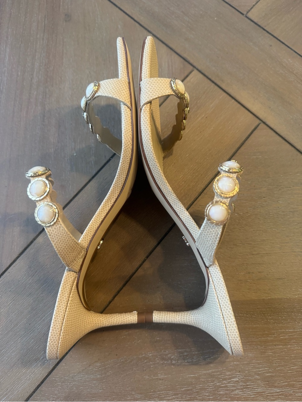 Sam Edelman Palma Slip-On Heels with Pearl and Gold Embellishments - Picture 8 of 13